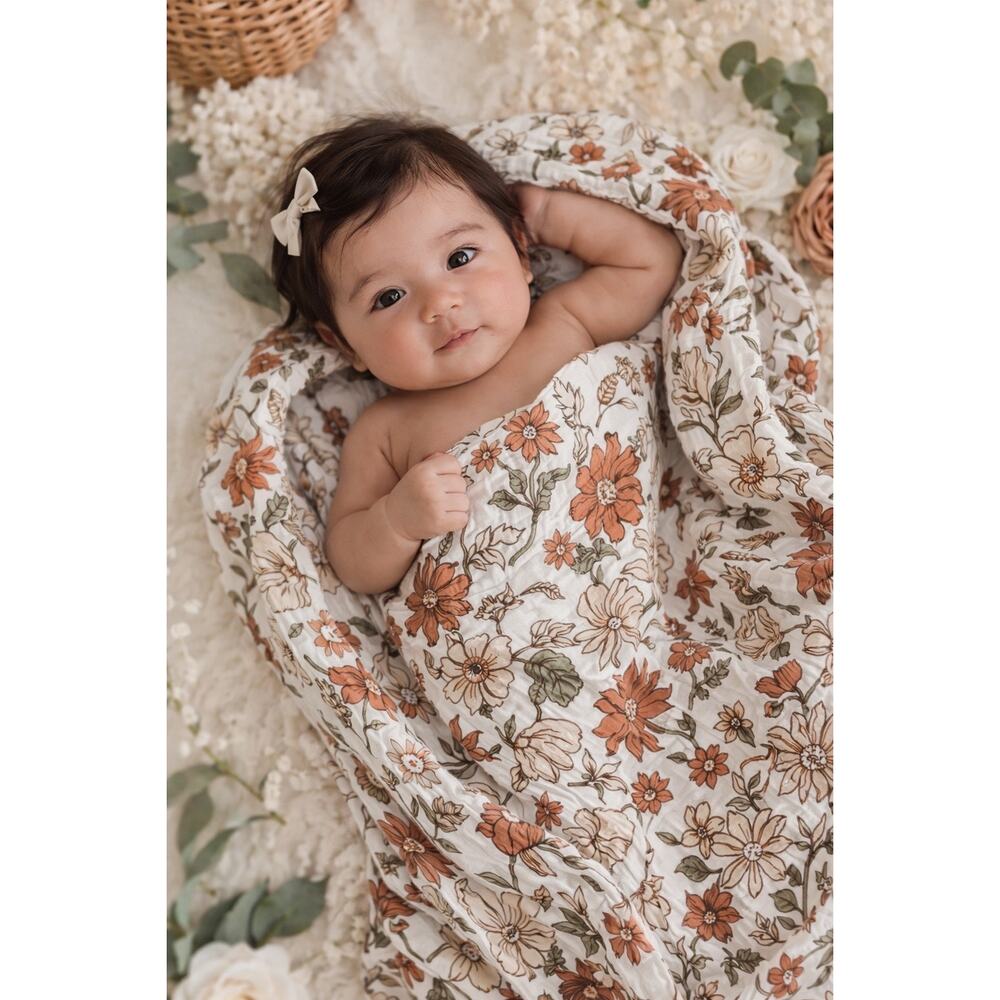 New Gauzy Soft Bamboo Muslin Floral Baby Swaddle Blanket